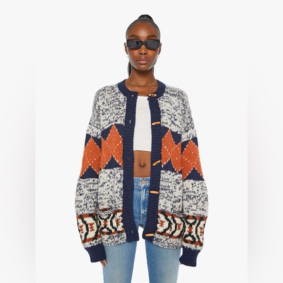 MOTHER Alpaca Wool The Long Drop Cardigan in One Tile at a Time Size Large NWT - Picture 3 of 15